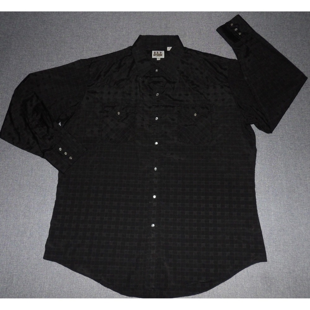 Ely Cattleman Western Shirt Men XL Black Jacquard Check Pearl Snap Long Sleeve